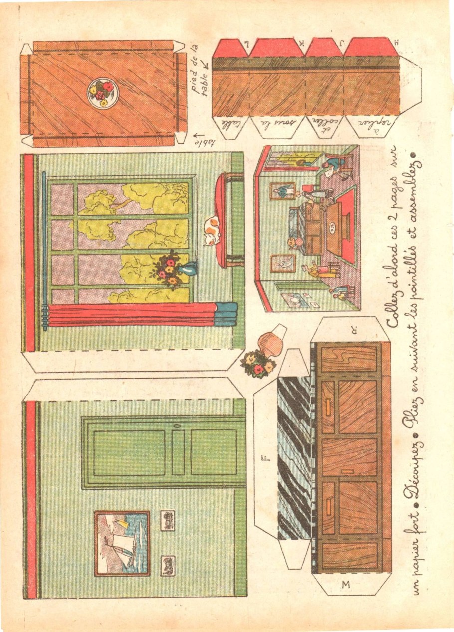 Бумажный интерьер для кукольного домика