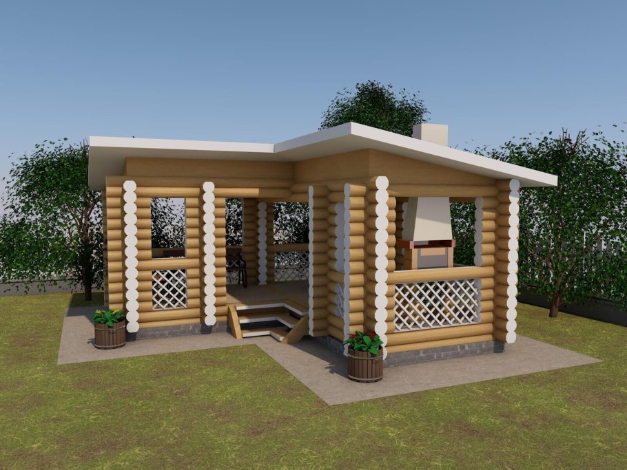 Угловая беседка с барбекю