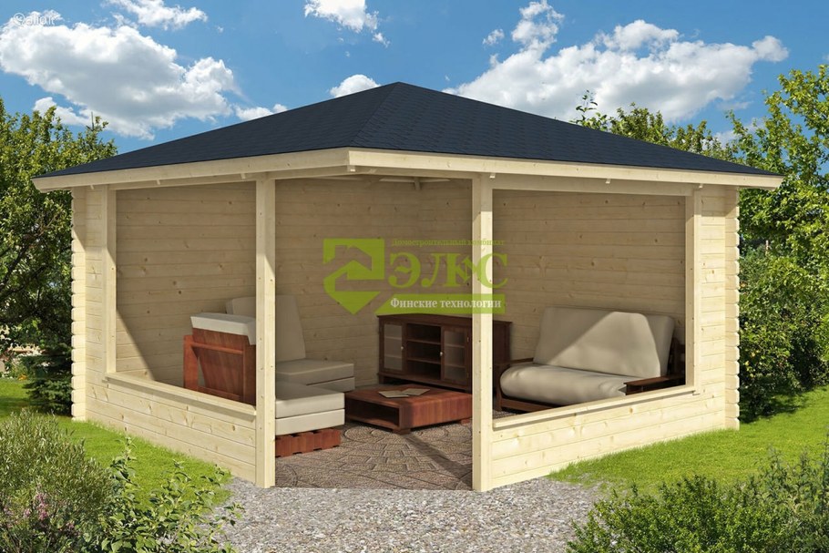 Угловая беседка для дачи