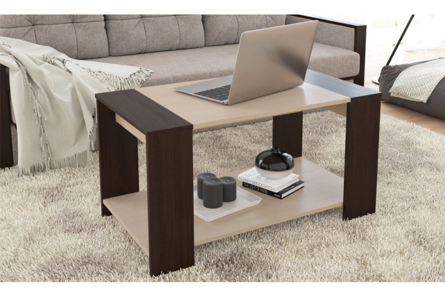 Стол журнальный Квадро белый дуб золотой