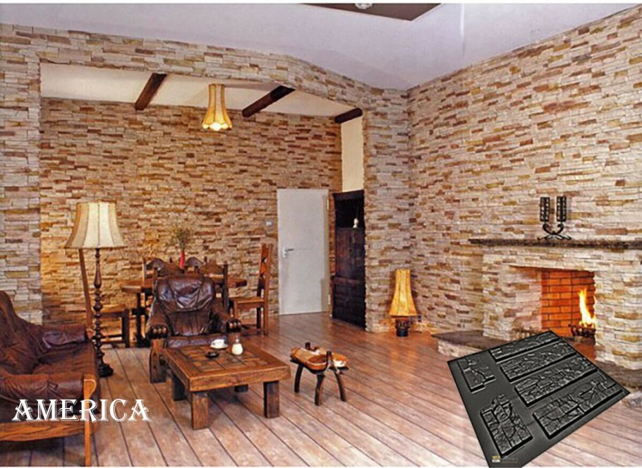 Рваный камин в коридоре декоративным камнем