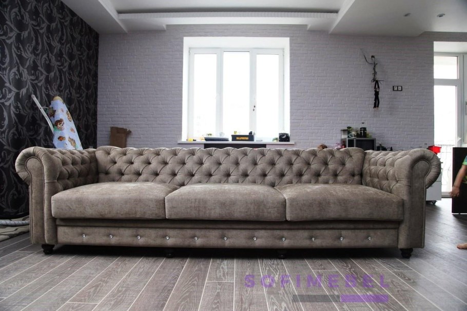 Диван Честер раскладной велюр бежевый