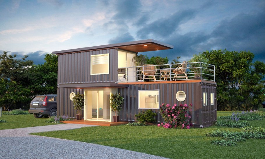 Двухэтажная баня из контейнеров