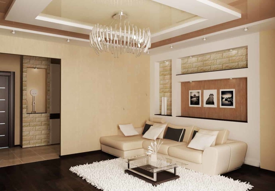 Покраска в бежевых тонах зал