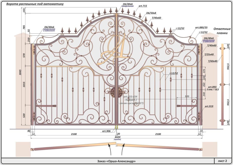 Чертежи кованных ворот с размерами