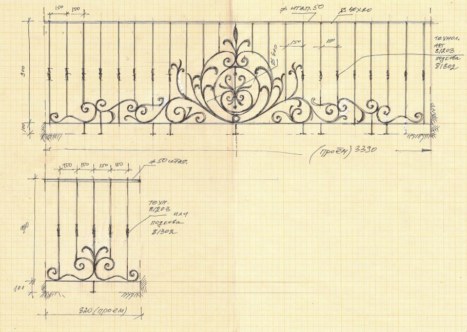 Чертежи кованных балконных ограждений