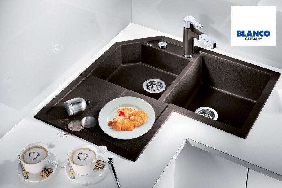 Угловая кухонная мойка накладная 850