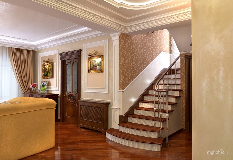 Потолок в холле с лестницей