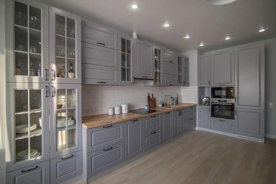 Кухня икеа бежевый глянец