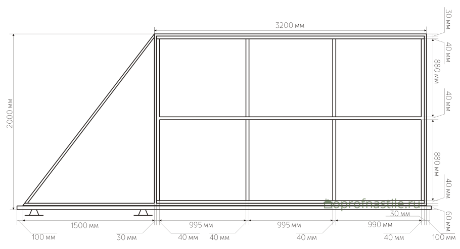 Чертеж раздвижных ворот бюджетный каркас