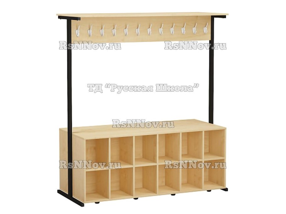 Вешалка напольная двухсторонняя с тумбой для обуви на 28 мест ВШЛТ2.28