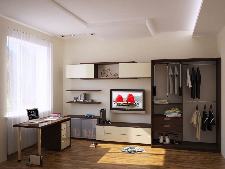 Стенка в спальню с компьютерным столом