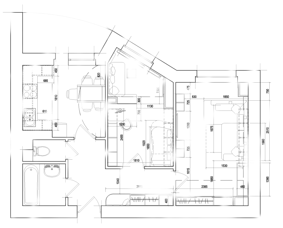 Обмерный план 4 комнатной квартиры