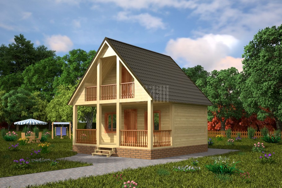 Дачный дом с мансардой 6х6м