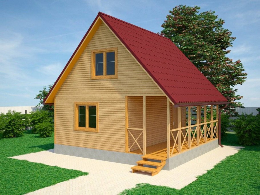 Дом каркасный с мансардой 6х6м