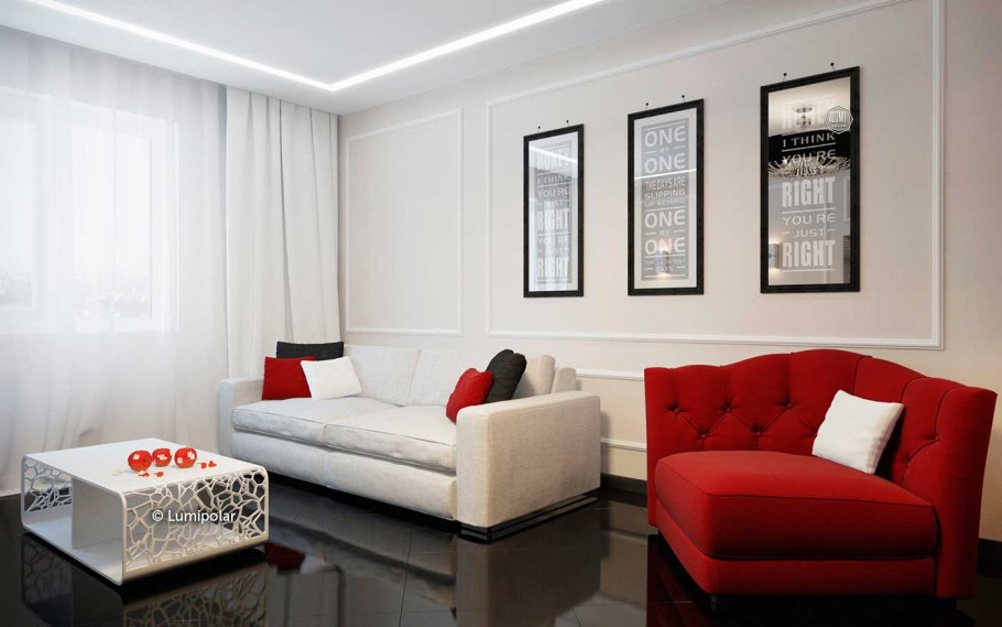 Красно серая гостиная