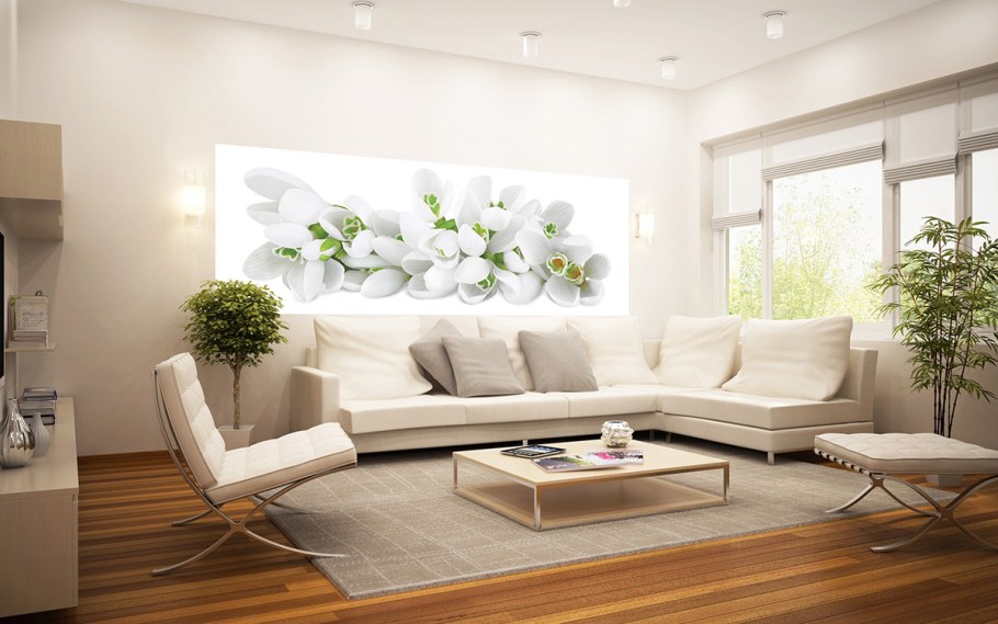 Фотообои в гостиную над диваном