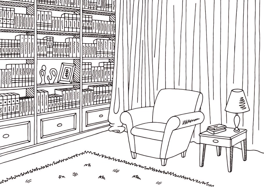 Книжный шкаф раскраска для детей