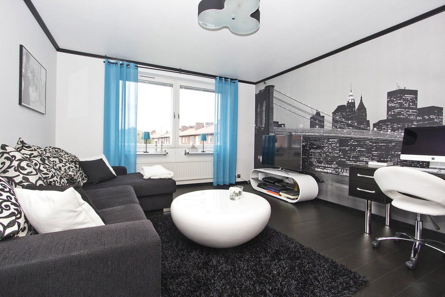 Черно белый интерьер комнаты