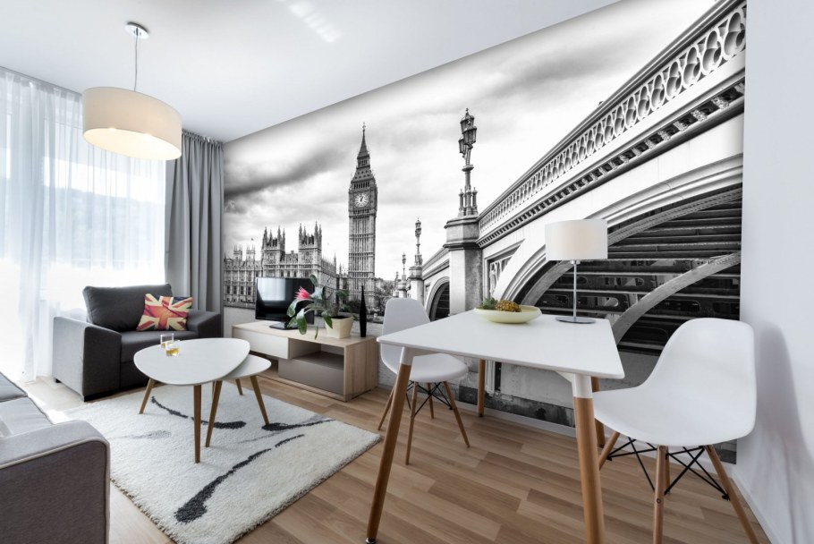 Интерьер в сером цвете с фотообоями