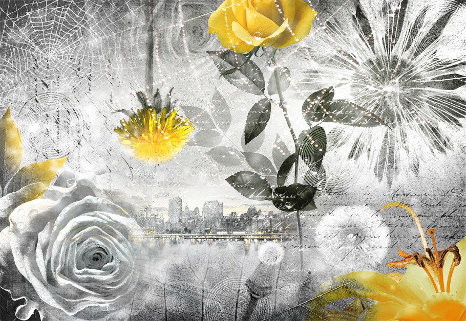 Фотообои серые с желтым