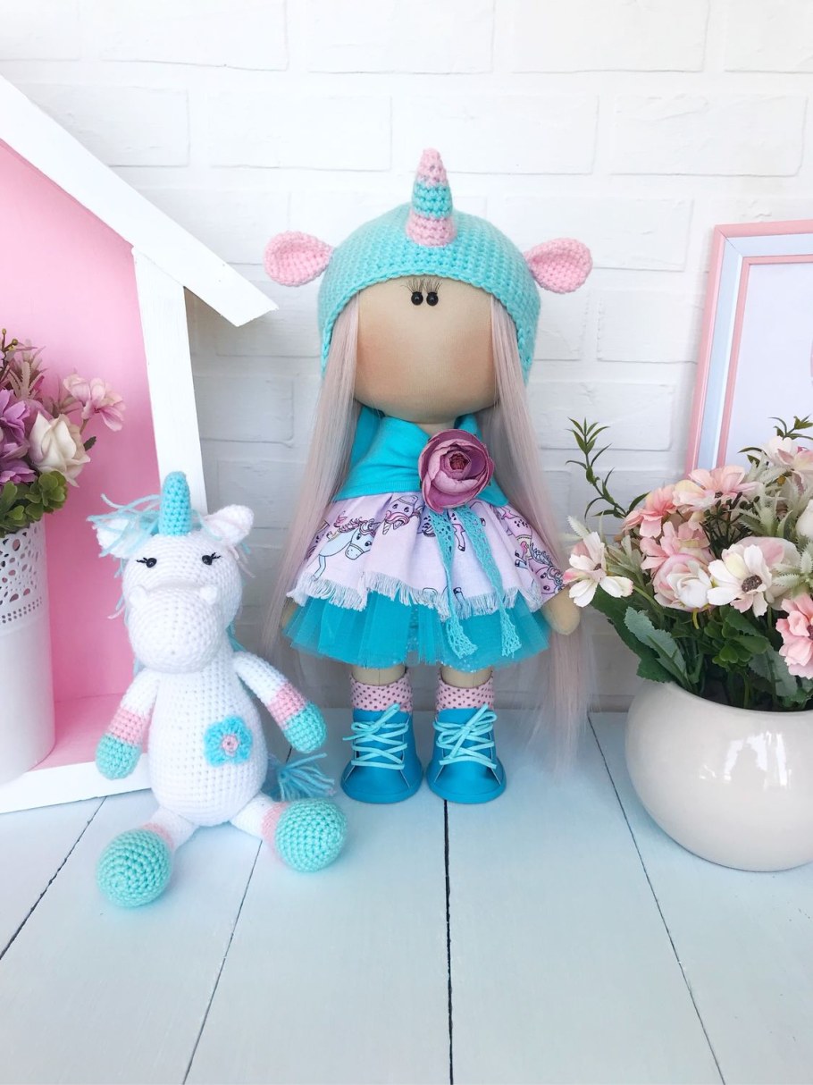 Текстильная кукла девушка Единорог
