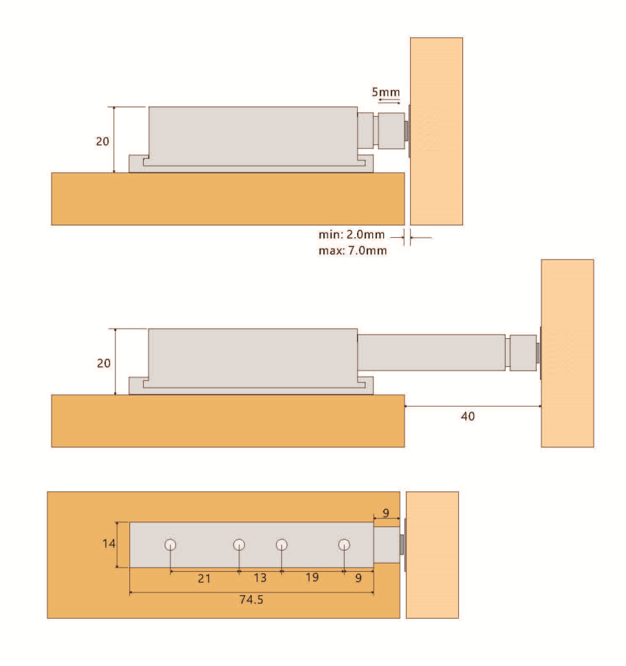 Нажимной толкатель фасадов с магнитом, накладной, серый, 21n