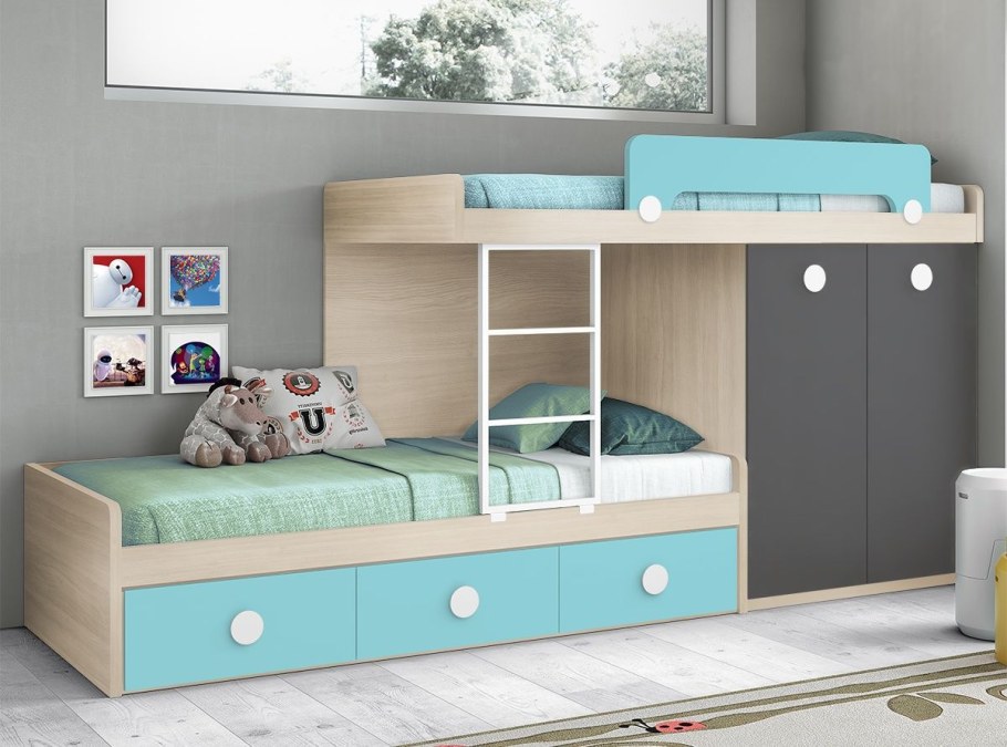 Кровать для двоих детей со смещением