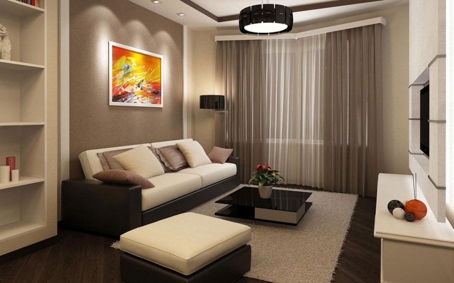 Интерьер прямоугольной гостинной 14 кв.м