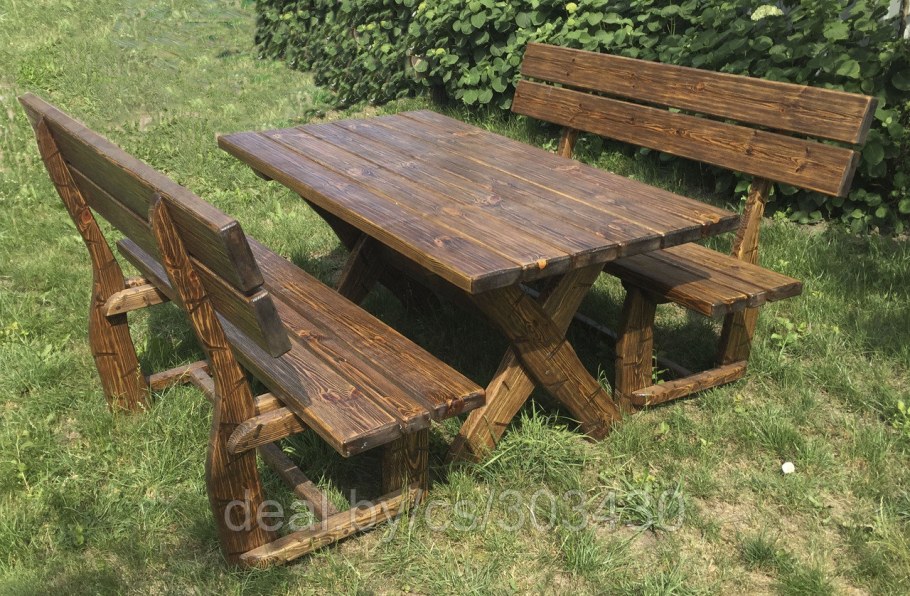 Деревянные столы и лавки для дачи