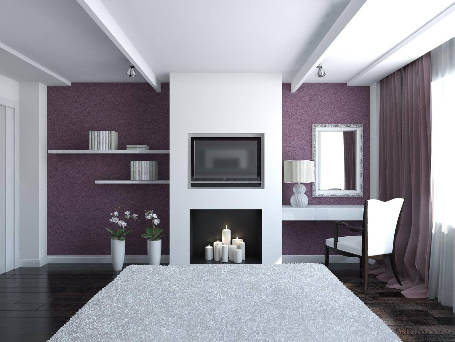 Однотонные обои для стен в интерьере гостиной