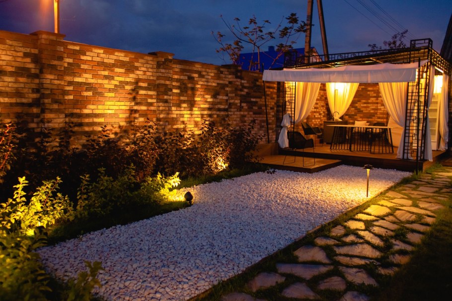 Зона барбекю с костровище.