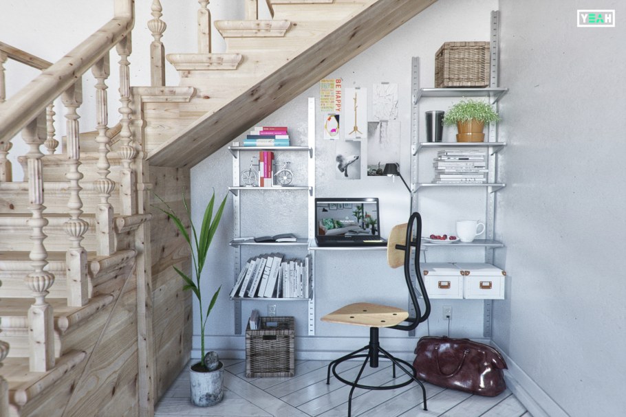 Обустроить пространство под лестницей