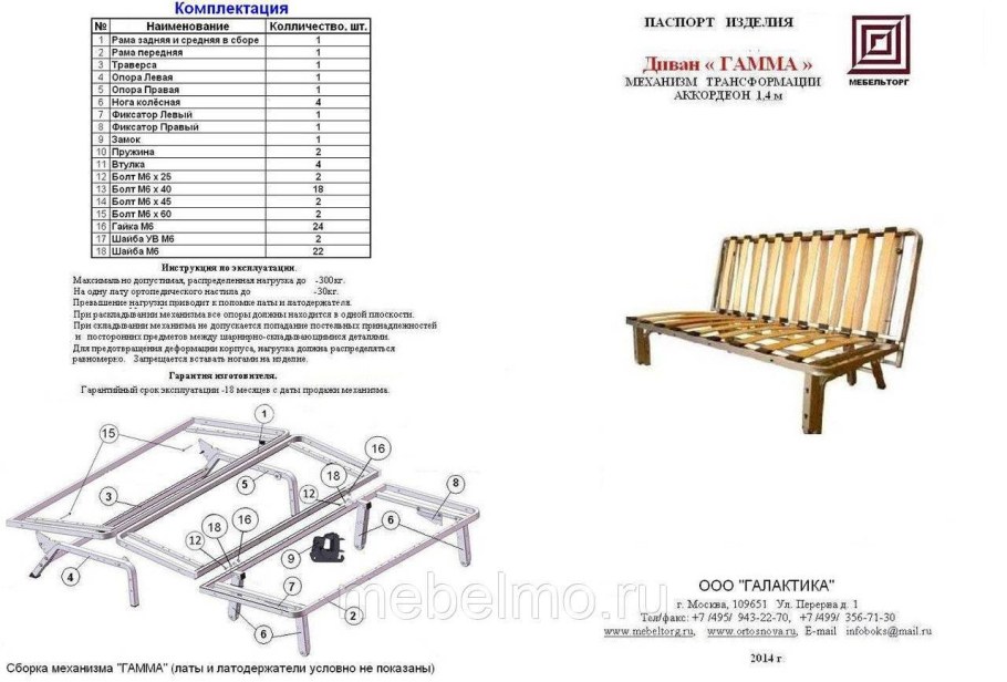 Механизм раскладывания дивана аккордеон схема