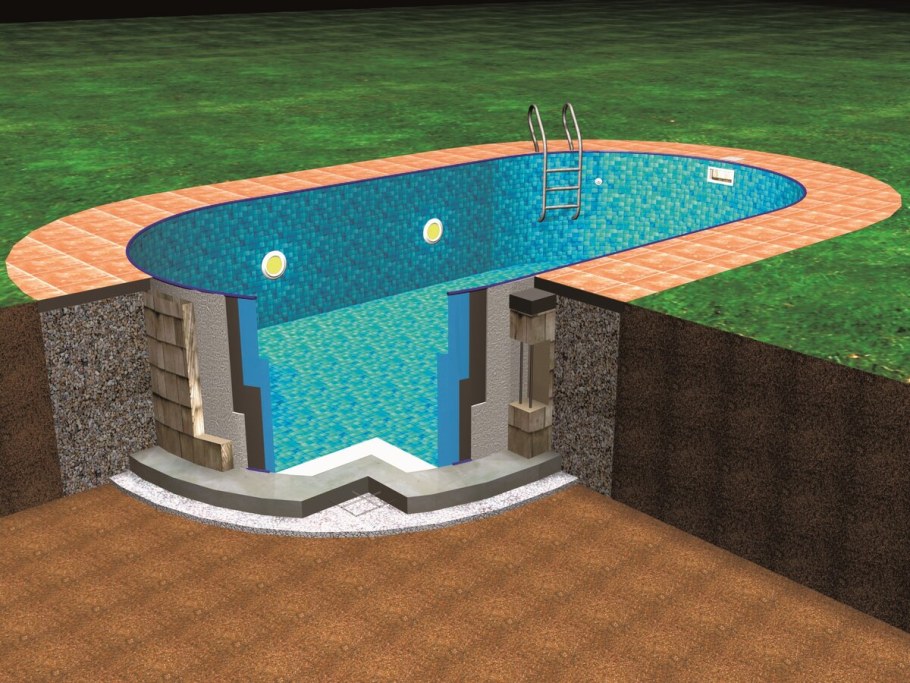 Круглый бассейн полузаглубленный