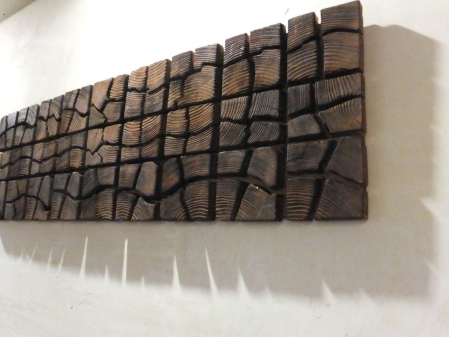 Декоративная стена из зженного дерева