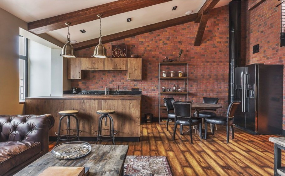 Интерьер лофт гостиная 15кв