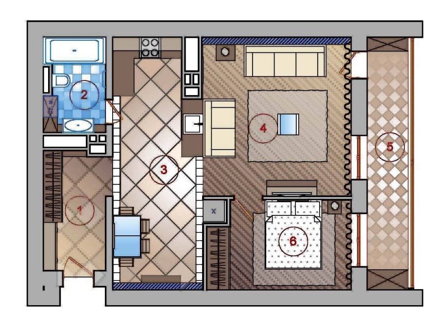 Зонирование кухни в студии 30 кв.м