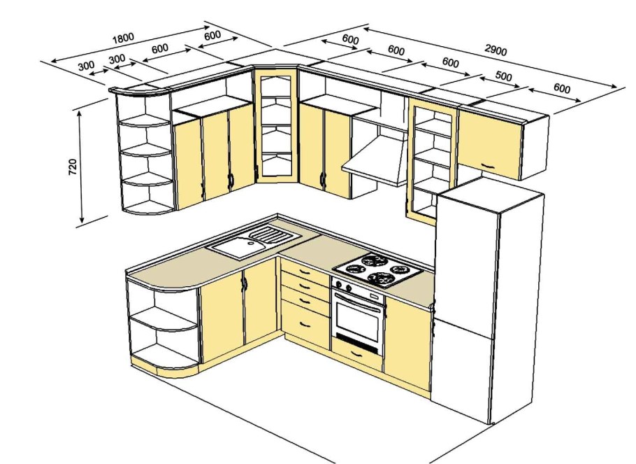 Проект угловой кухни с размерами