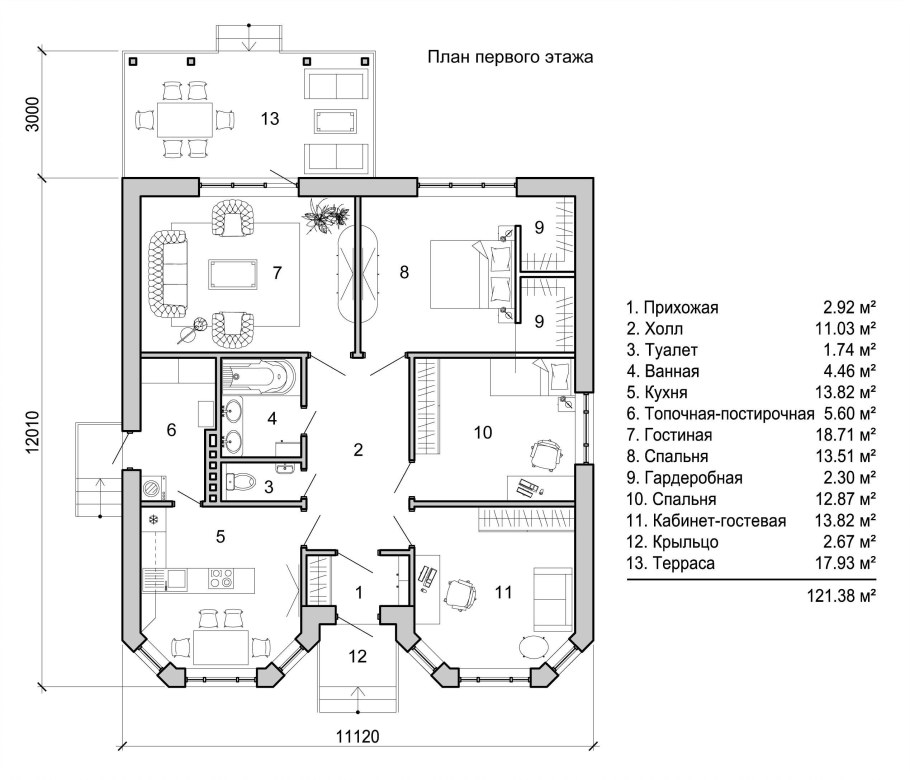 Чертеж двухэтажного коттеджа