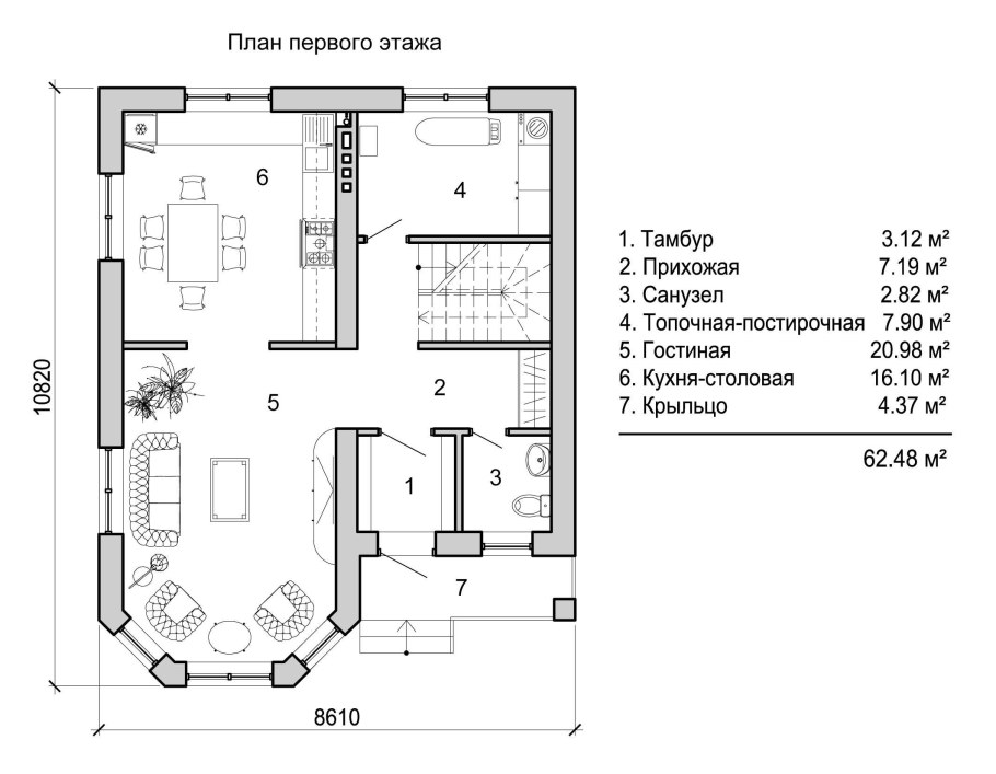 Чертеж дома с эркером