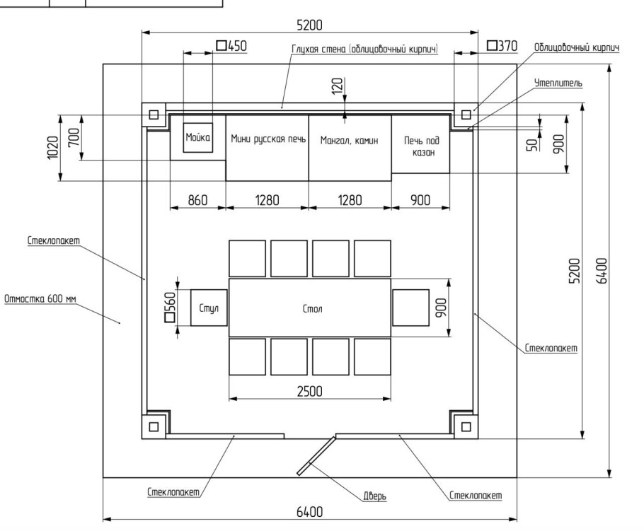 Проект беседки из кирпича с мангалом чертежи с размерами