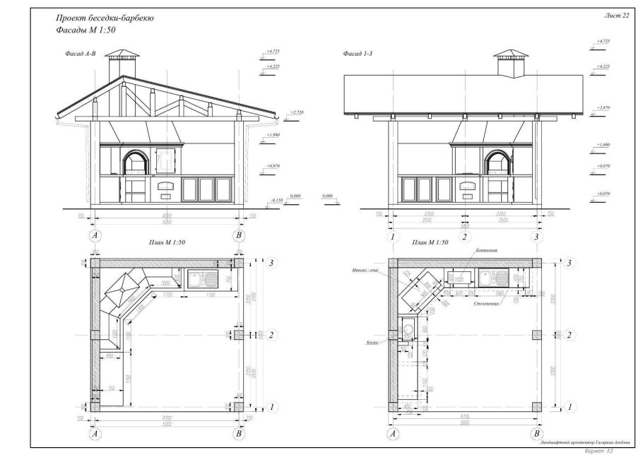 Проект беседки с мангалом и казаном из дерева чертежи