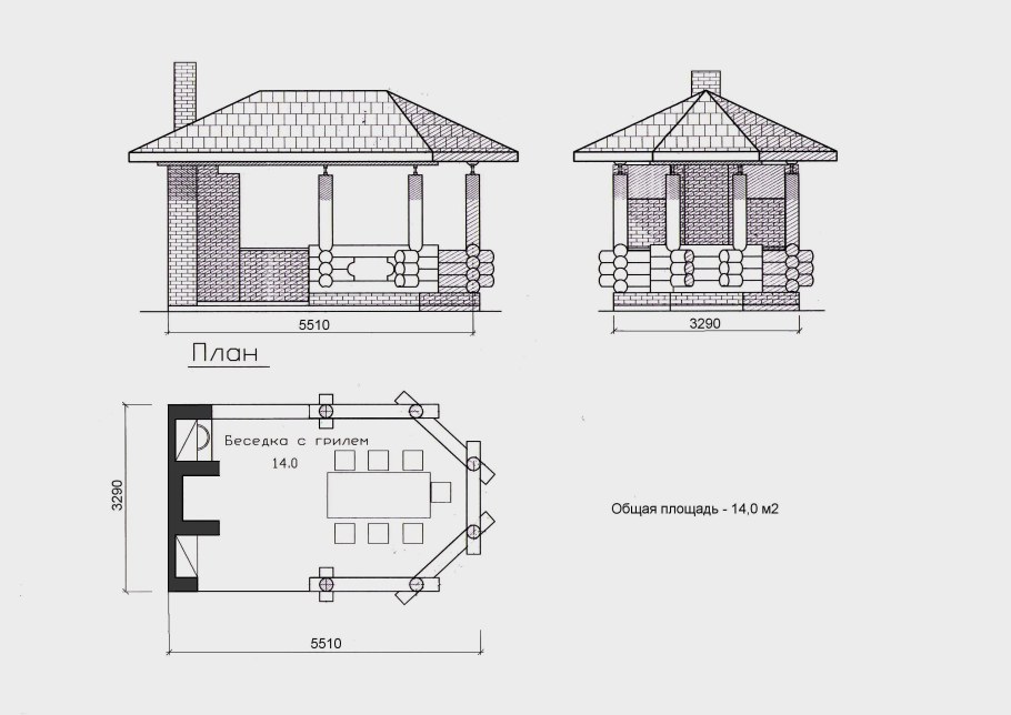 Проект беседки с барбекю чертежи с размерами