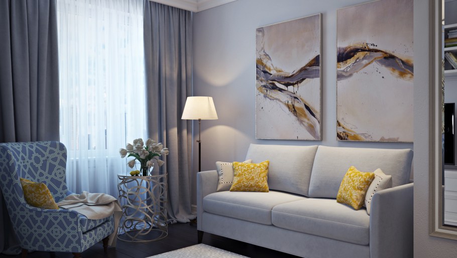 Интерьер гостевой комнаты с диваном