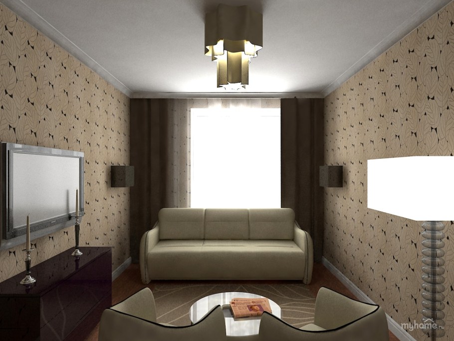 Диван в прямоугольной комнате