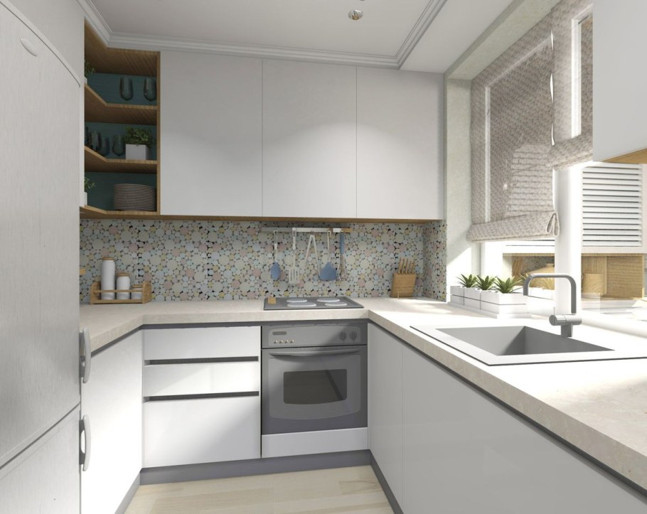 Кухня в розовых тонах в классическом стиле