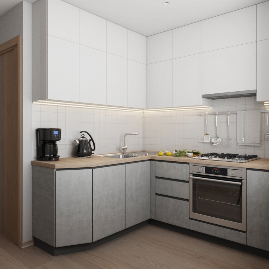 Бежевая кухня в хрущевке