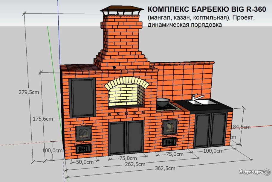 Комплекс барбекю OPTIMAL R Radius (мангал, коптильная, казан) с порядовкой
