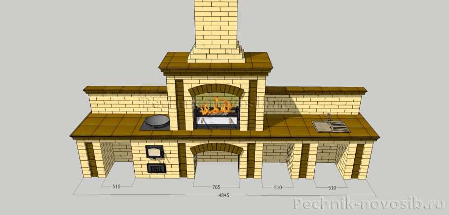Печь с мангалом и казаном и коптильней порядовка